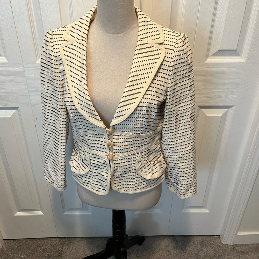 Nanette Lepore Cream and Black Striped Blazer